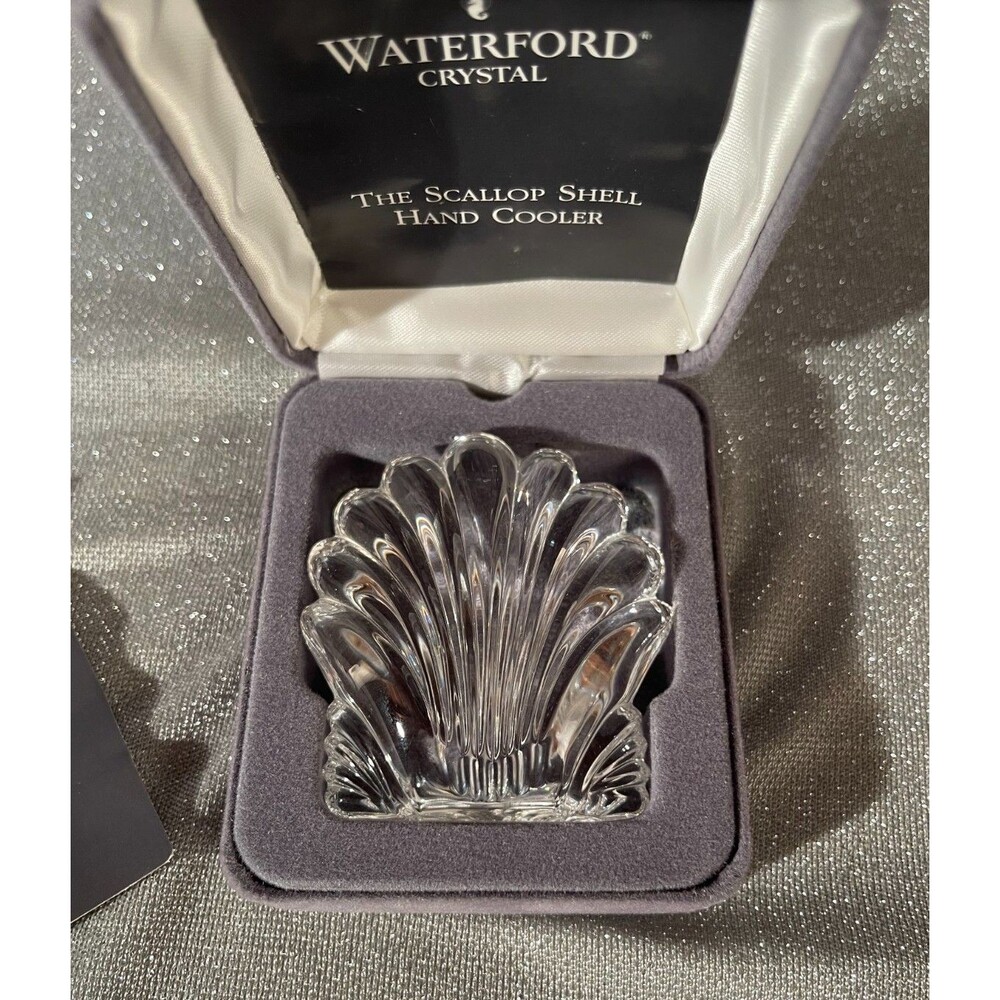 Vintage 80s Waterford Crystal Scallop Shell Hand Cooler Paper Weight